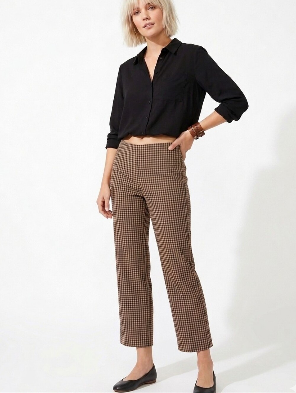 LOFT Brown Houndstooth Ankle Cropped Pants